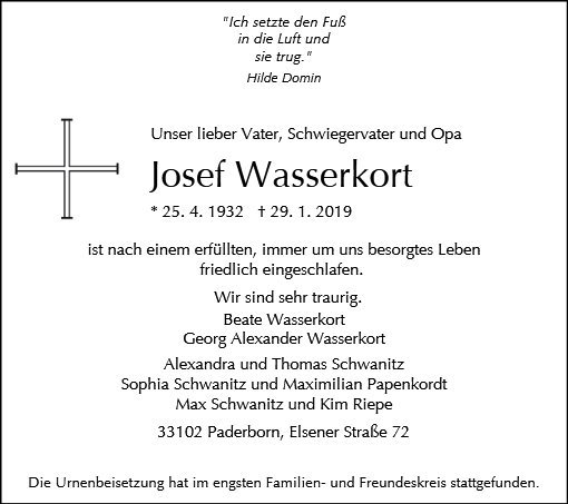 Erinnerungsbild für Josef Wasserkort
