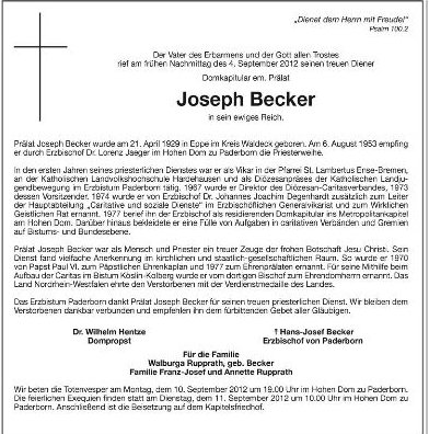 Erinnerungsbild für Prälat Joseph Becker