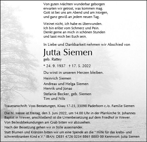 Erinnerungsbild für Jutta Siemen