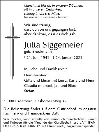 Erinnerungsbild für Jutta Siggemeier