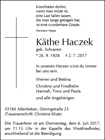Erinnerungsbild für Käthe Haczek