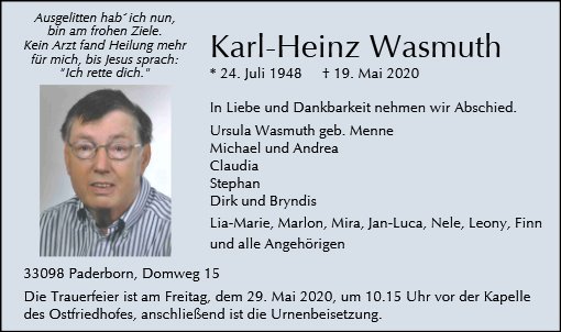 Erinnerungsbild für Karl-Heinz Wasmuth