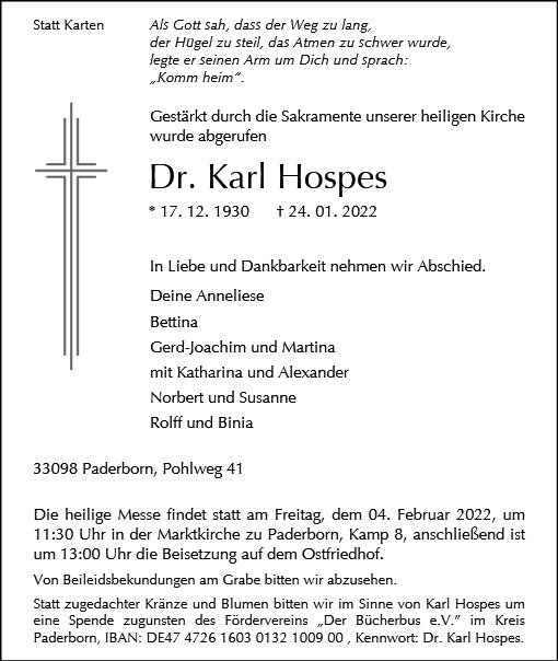 Erinnerungsbild für Dr. med. Karl Hospes
