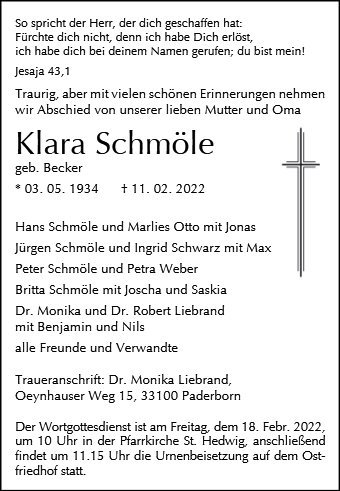 Erinnerungsbild für Klara Schmöle