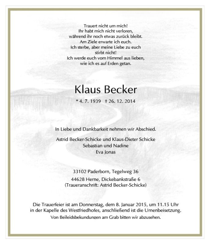 Erinnerungsbild für Klaus Becker