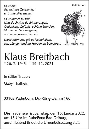 Erinnerungsbild für Klaus Breitbach