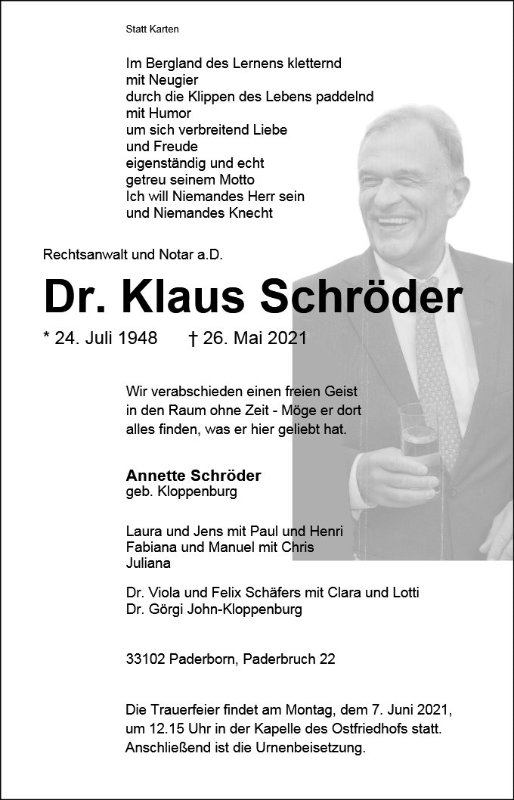 Erinnerungsbild für Dr. Klaus Schröder
