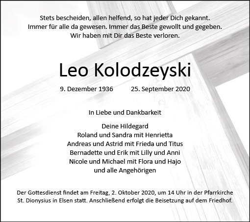 Erinnerungsbild für Leo Kolodzeyski