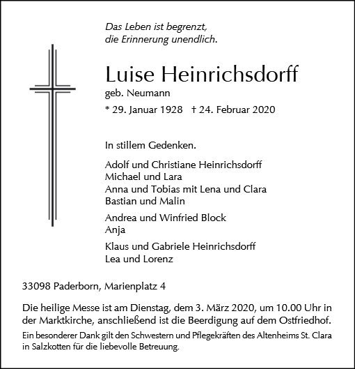 Erinnerungsbild für Luise Heinrichsdorff