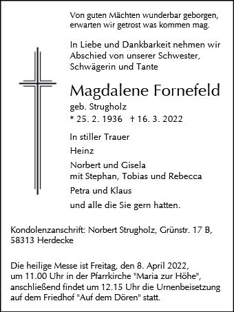 Erinnerungsbild für Magdalene Fornefeld