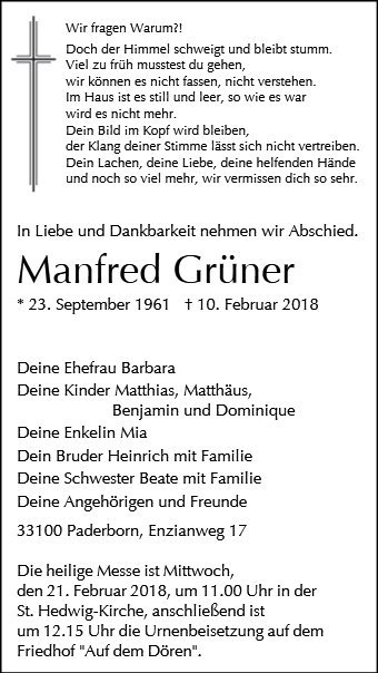 Erinnerungsbild für Manfred Grüner