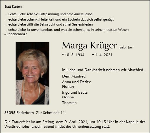 Erinnerungsbild für Marga Krüger