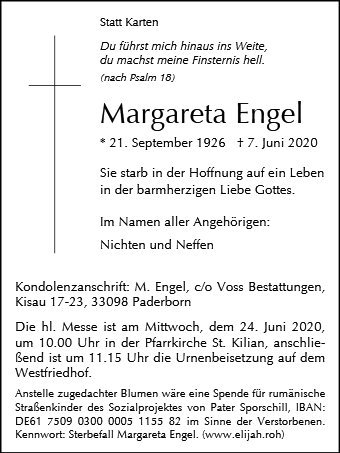 Erinnerungsbild für Margareta Engel