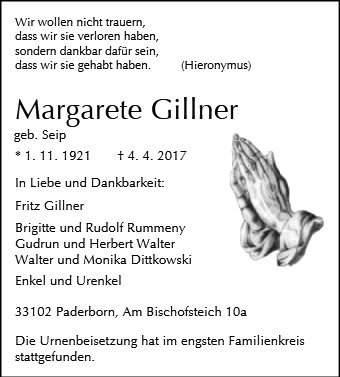 Erinnerungsbild für Margarete Gillner