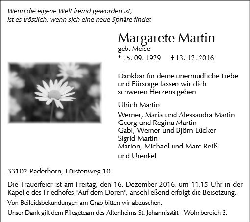 Erinnerungsbild für Margarete Martin