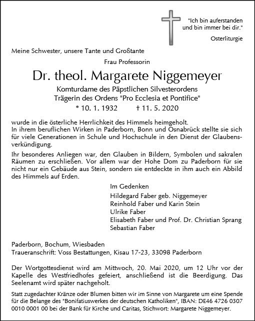 Erinnerungsbild für Prof. Dr. Margarete Niggemeyer