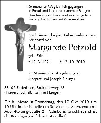 Erinnerungsbild für Margarete Petzold