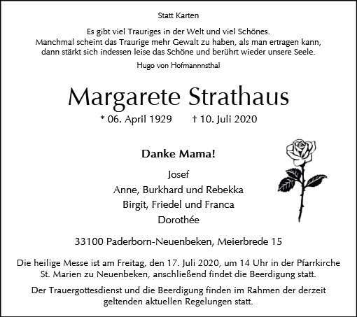 Erinnerungsbild für Margarete Strathaus