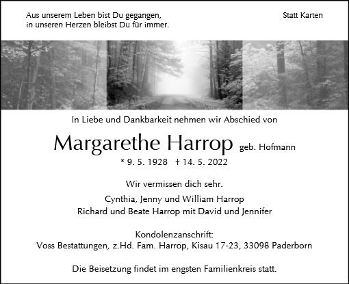 Erinnerungsbild für Margarethe Harrop