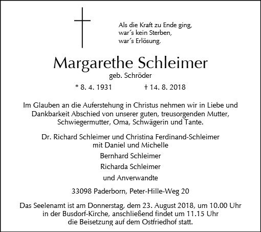 Erinnerungsbild für Margarethe Schleimer