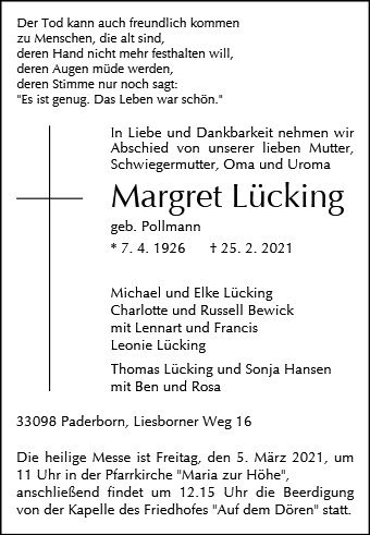 Erinnerungsbild für Margret Lücking