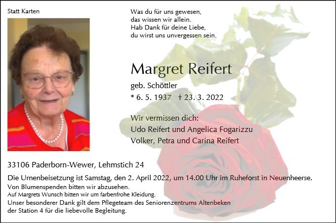Erinnerungsbild für Margret Reifert