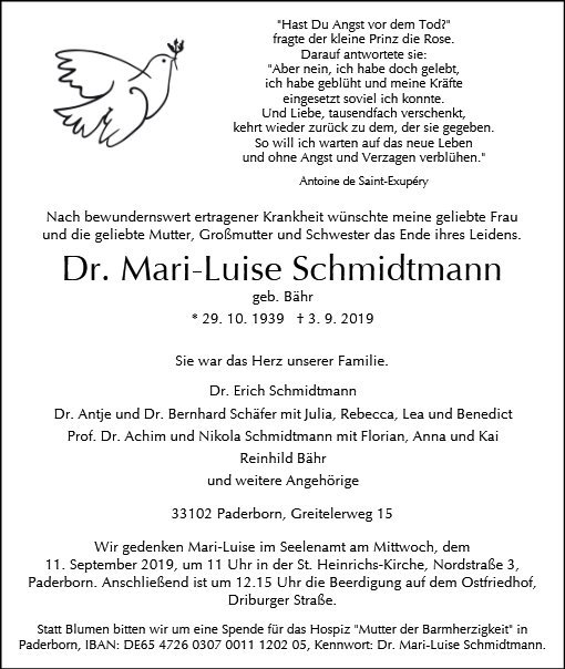 Erinnerungsbild für Dr. Mari-Luise Schmidtmann