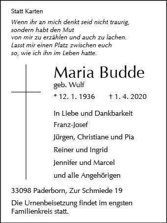 Erinnerungsbild für Maria Budde