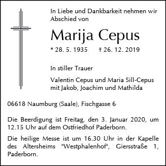 Erinnerungsbild für Maria Cepus