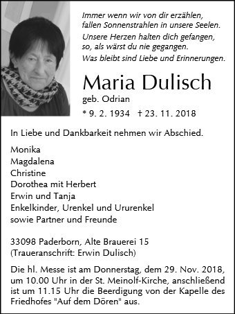 Erinnerungsbild für Maria Dulisch