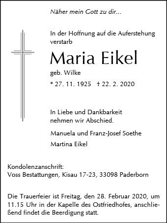 Erinnerungsbild für Maria Eikel