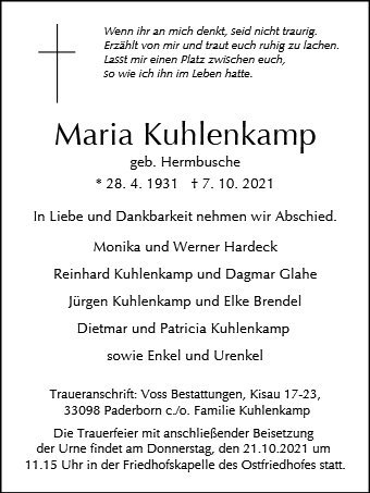 Erinnerungsbild für Maria Kuhlenkamp