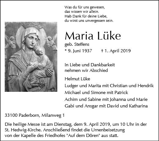 Erinnerungsbild für Maria Lüke