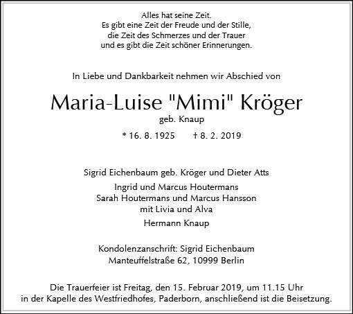 Erinnerungsbild für Maria-Luise Kröger