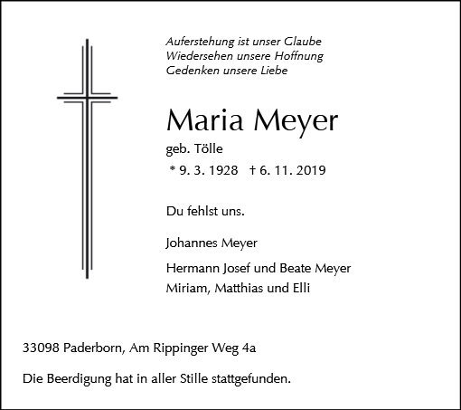 Erinnerungsbild für Maria Meyer