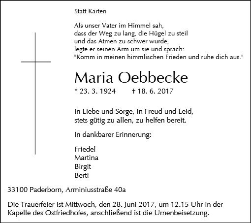 Erinnerungsbild für Maria Oebbecke