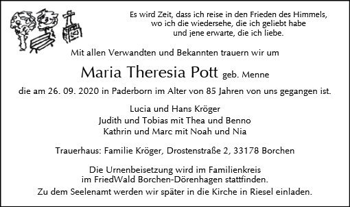 Erinnerungsbild für Maria Theresia Pott