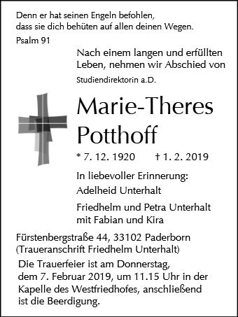Erinnerungsbild für Maria Theresia Potthoff
