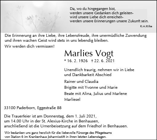 Erinnerungsbild für Maria Vogt
