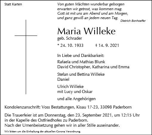 Erinnerungsbild für Maria Willeke