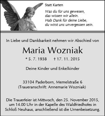 Erinnerungsbild für Maria Wozniak