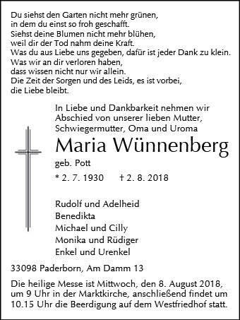 Erinnerungsbild für Maria Wünnenberg