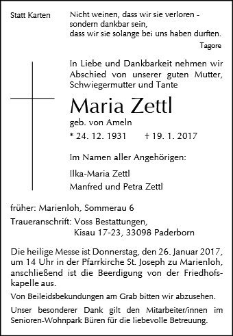 Erinnerungsbild für Maria Zettl