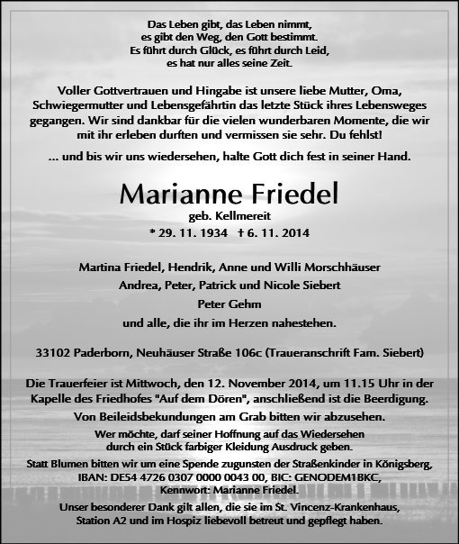 Erinnerungsbild für Marianne Friedel