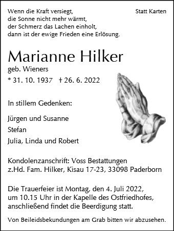 Erinnerungsbild für Marianne Hilker