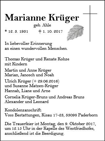 Erinnerungsbild für Marianne Krüger