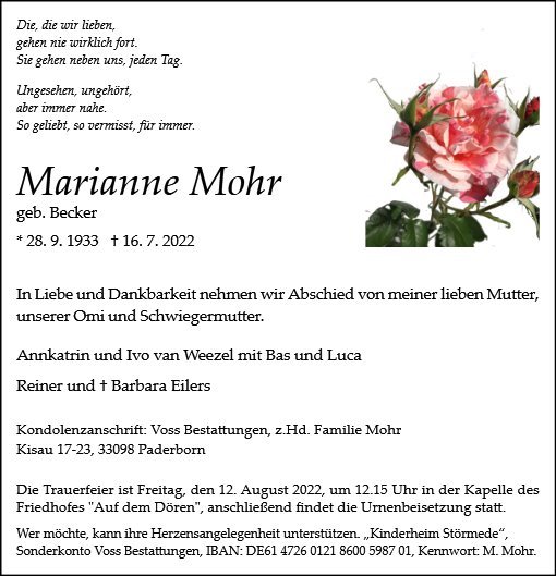 Erinnerungsbild für Marianne Mohr