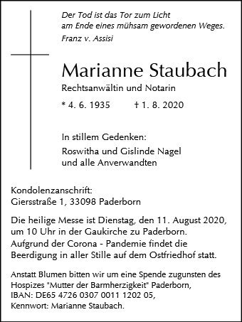 Erinnerungsbild für Marianne Staubach