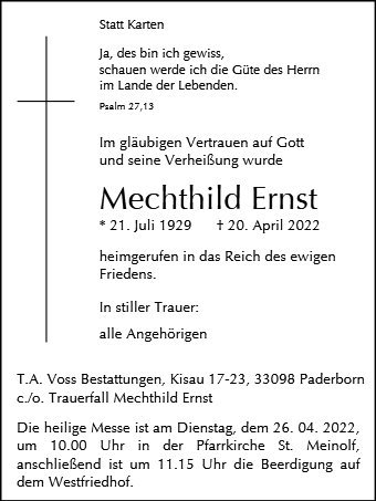 Erinnerungsbild für Mechthild Ernst