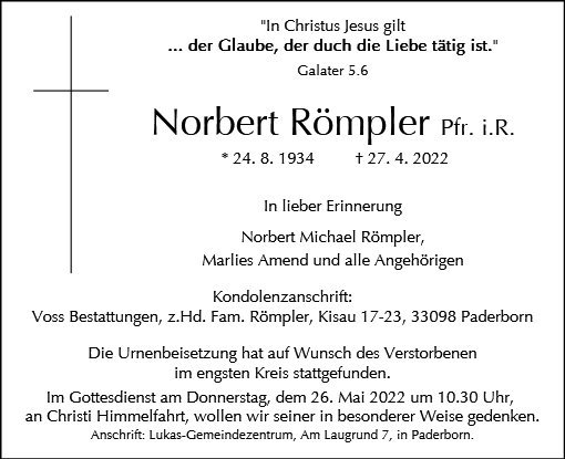 Erinnerungsbild für Pfarrer Norbert Römpler